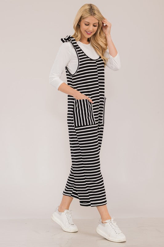 Hazel Blues® |  Celeste Striped Scoop Neck Overalls with Pockets