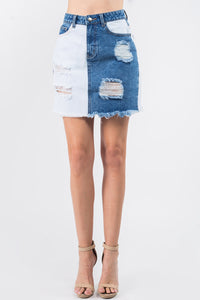 Hazel Blues® |  American Bazi Contrast Patched Frayed Denim Distressed Skirts