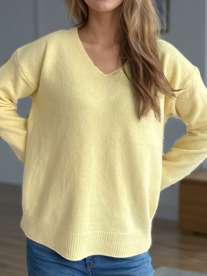 Hazel Blues® |  V-Neck Dropped Shoulder Long Sleeve Sweater