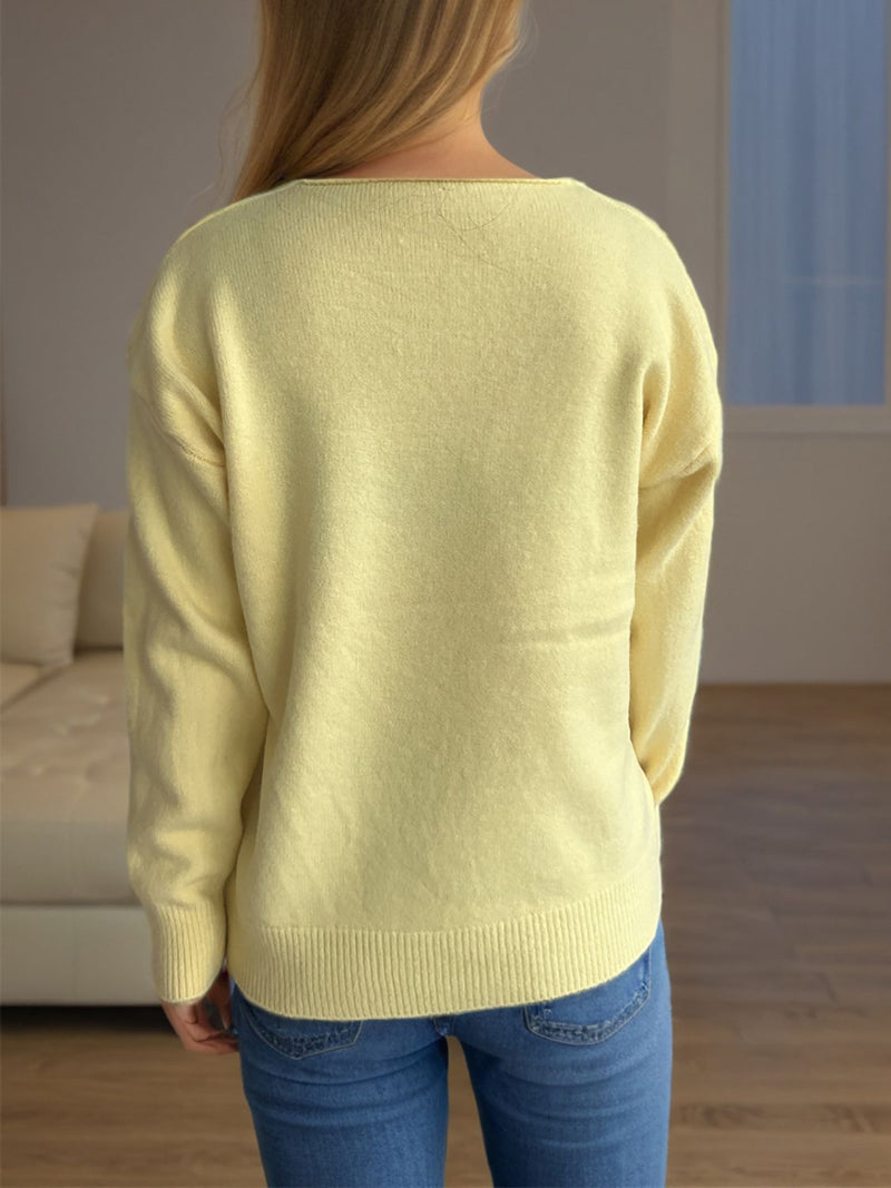 Hazel Blues® |  V-Neck Dropped Shoulder Long Sleeve Sweater