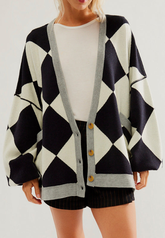 Hazel Blues® |  Color Block Button Down Long Sleeve Cardigan