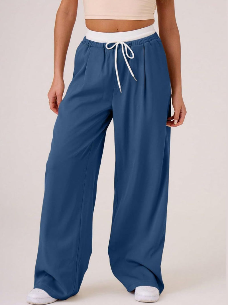 Hazel Blues® |  Contrast Waistband Drawstring Wide Leg Pants