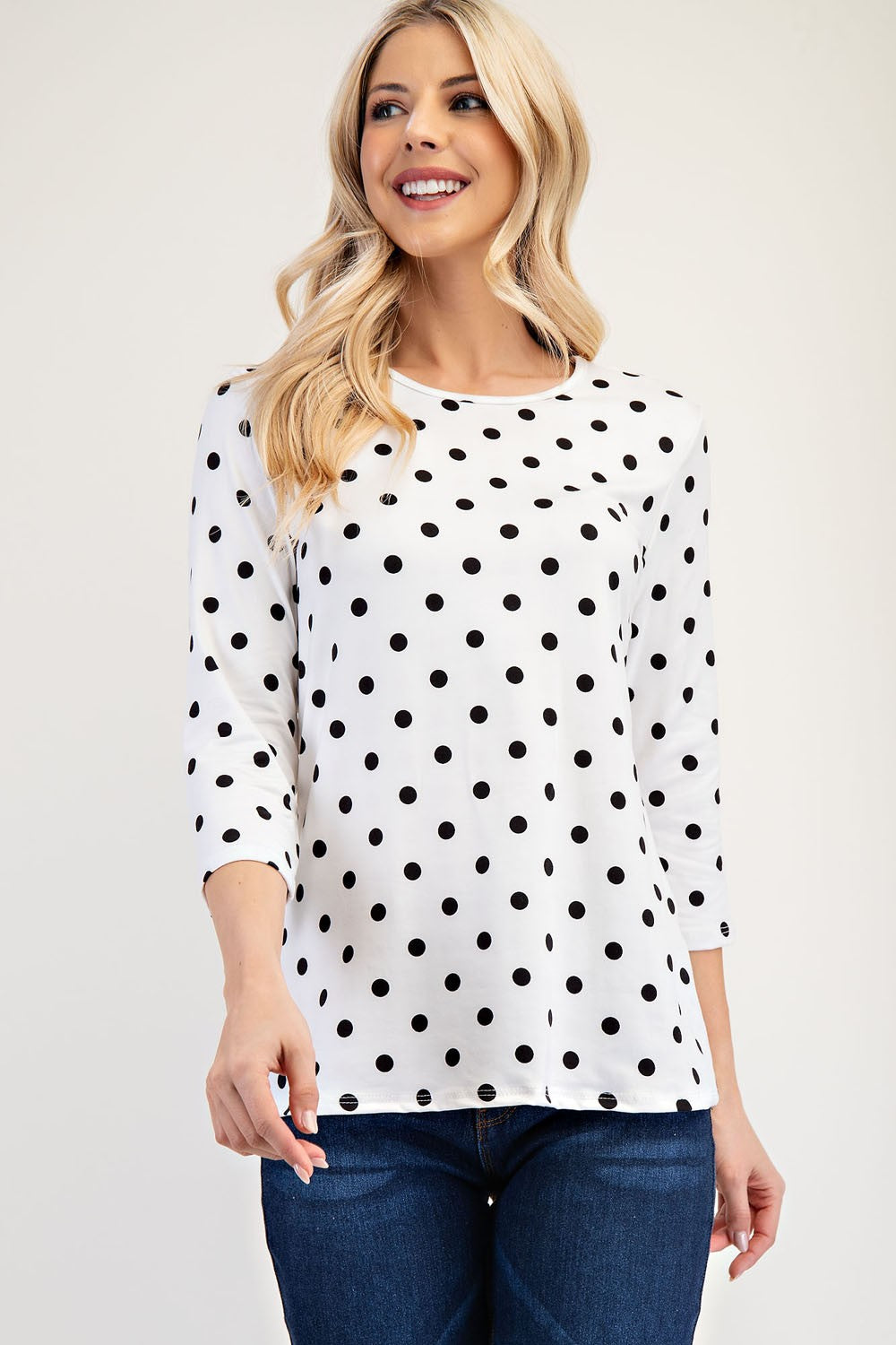 Hazel Blues® |  Celeste Polka Dot Round Neck Three-Quarter Sleeve T-Shirt