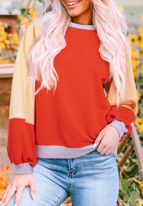 Hazel Blues® |  Color Block Round Neck Long Sleeve Sweatshirt