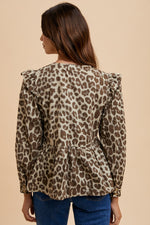 Hazel Blues® |  Annie Wear Tied Leopard Round Neck Peplum Blouse