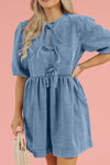 Hazel Blues® |  Bowknot Round Neck Half Sleeve Denim Dress
