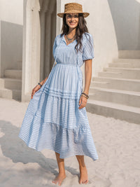 Hazel Blues® |  Tie Neck Balloon Sleeve Tiered Dress