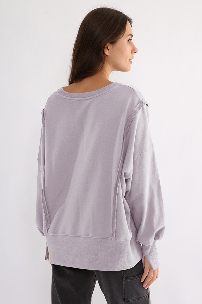 Hazel Blues® |  Exposed Seam High-Low Long Sleeve Sweatshirt