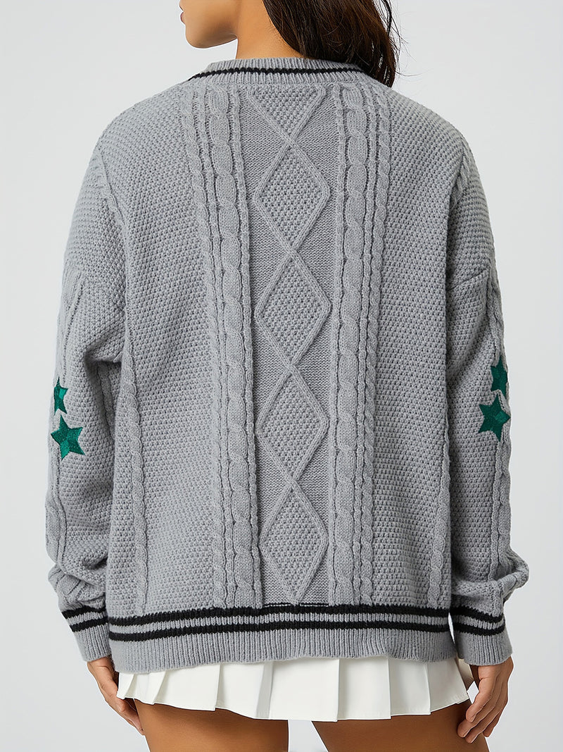 Hazel Blues® |  Star Embroidered V-Neck Long Sleeve Cardigan