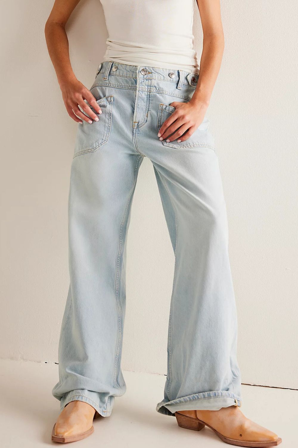 Hazel Blues® |  Washed Wide Leg Jeans with Pockets