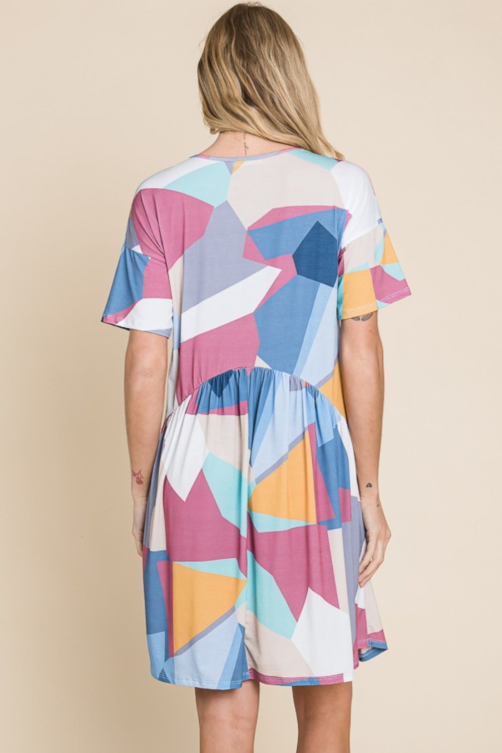 Hazel Blues® |  BOMBOM Ruched Color Block Short Sleeve Dress