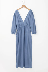 Hazel Blues® |  Tied Plunge Three-Quarter Sleeve Denim Dress