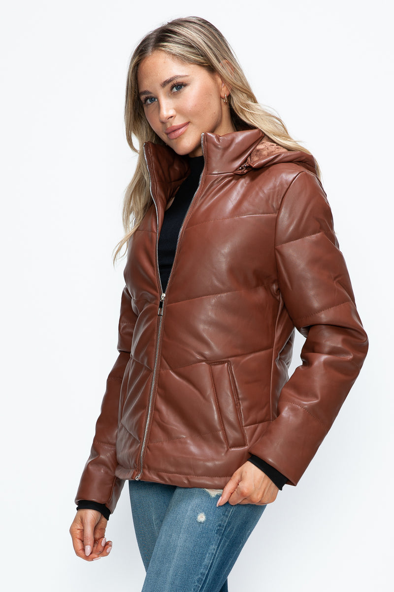 Hazel Blues® |  How Dare U Pocketed Zip Up Puffer Jacket with Removable Hood