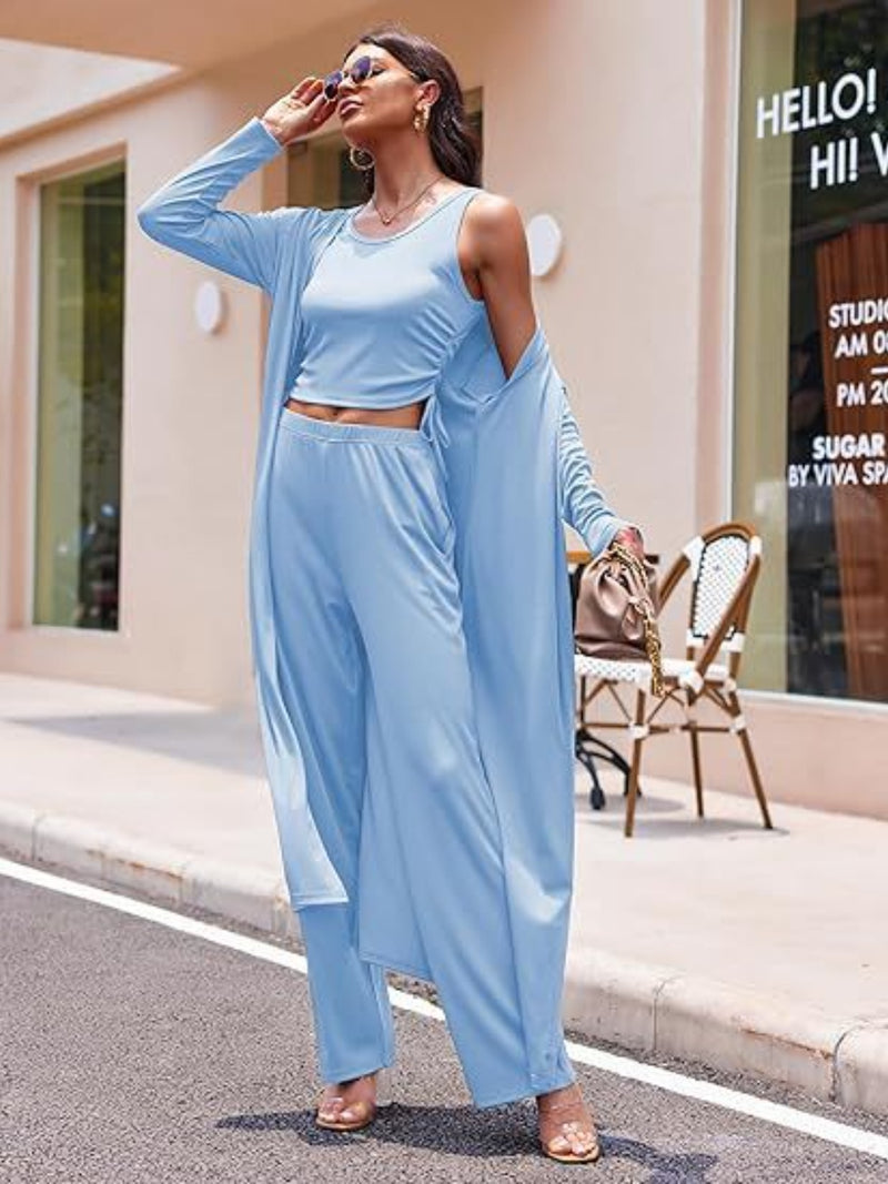 Hazel Blues® |  Drawstring Tank, Long Sleeve Cover Up and Pants Set