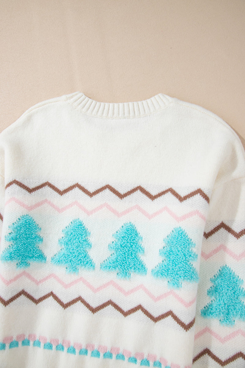 Hazel Blues® |  Christmas Tree Ribbed Hem Dropped Shoulder Sweater