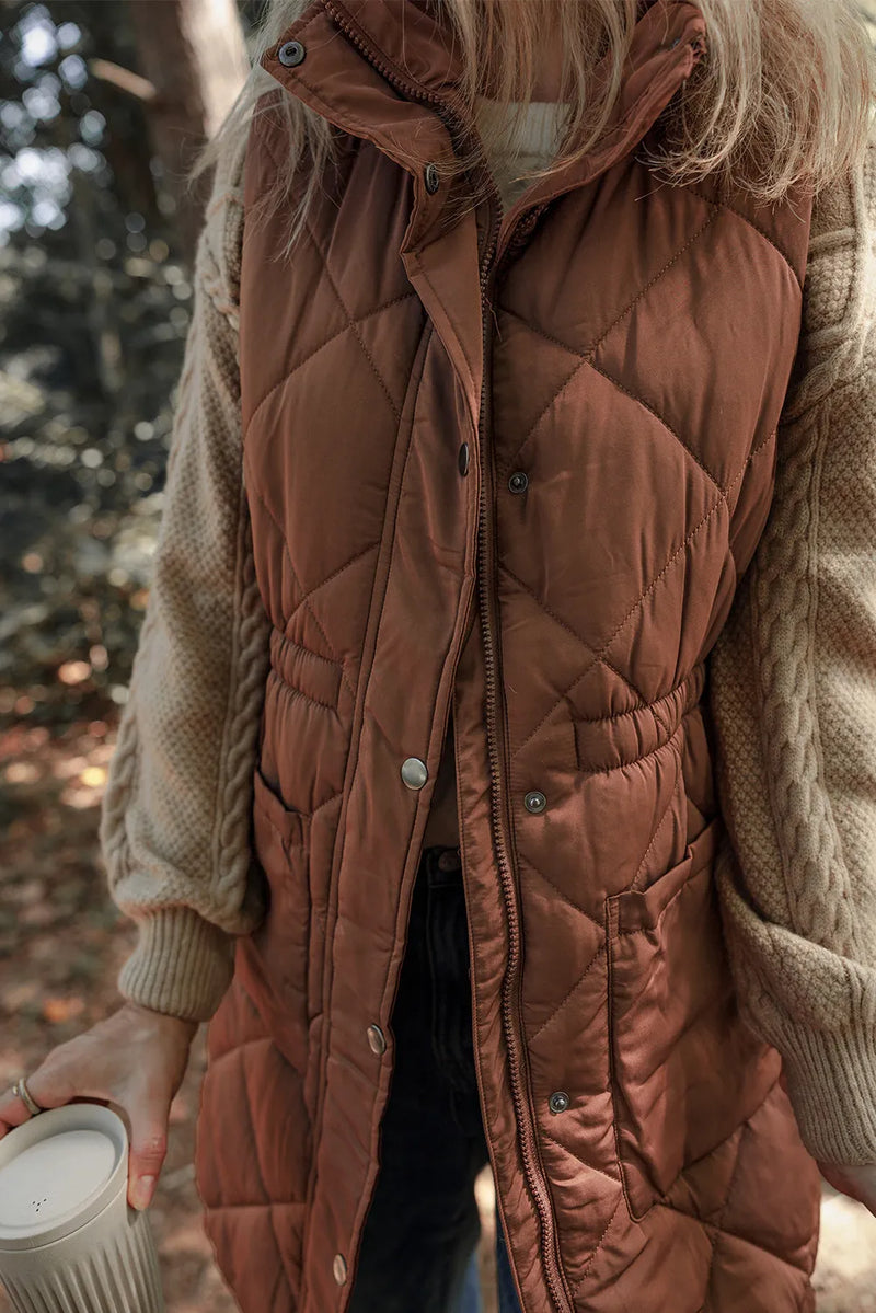 Hazel Blues® |  Pocketed Zipper and Button Vest Coat