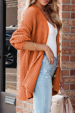 Hazel Blues® |  Gold Flame Button Front V Neck Chunky Cardigan Sweater