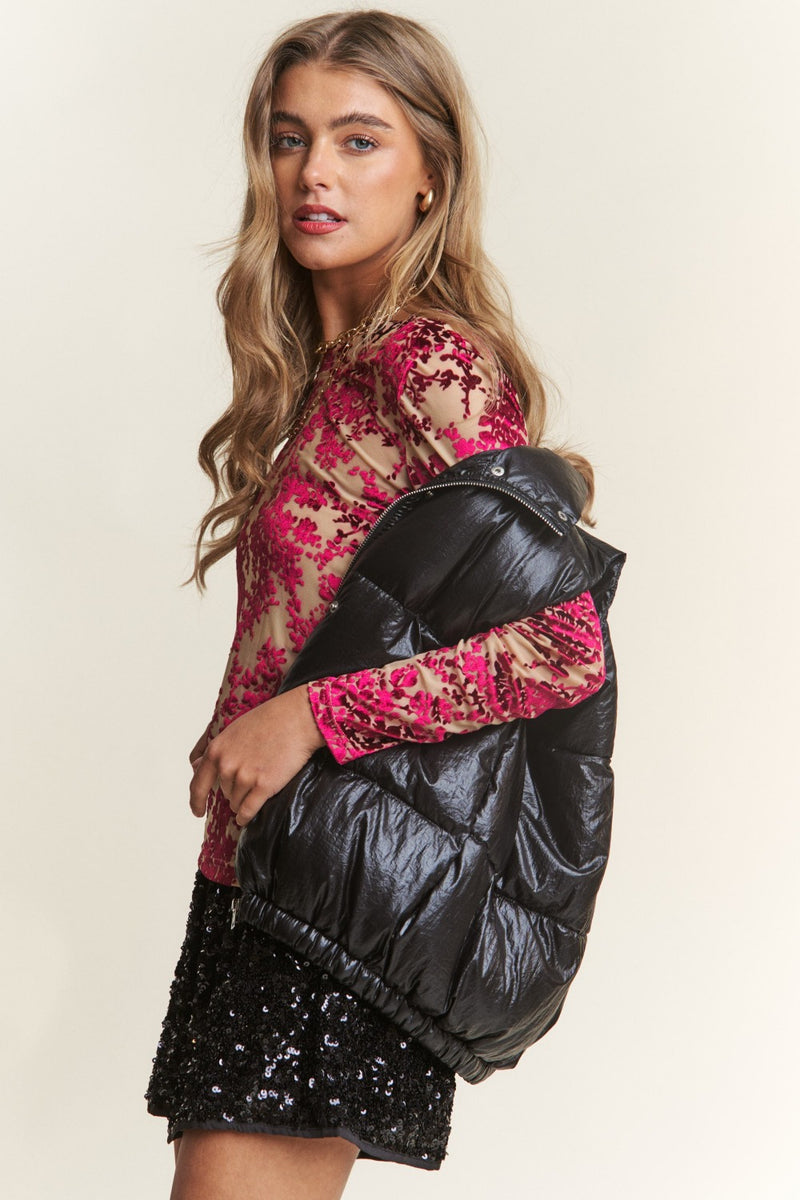 Hazel Blues® |  J.NNA Snap and Zipper Shiny Metallic Puffer Vest