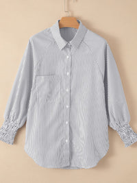 Hazel Blues® |  Striped Collared Neck Lantern Sleeve Shirt