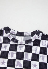 Hazel Blues® |  Checkered Mock Neck Long Sleeve Top