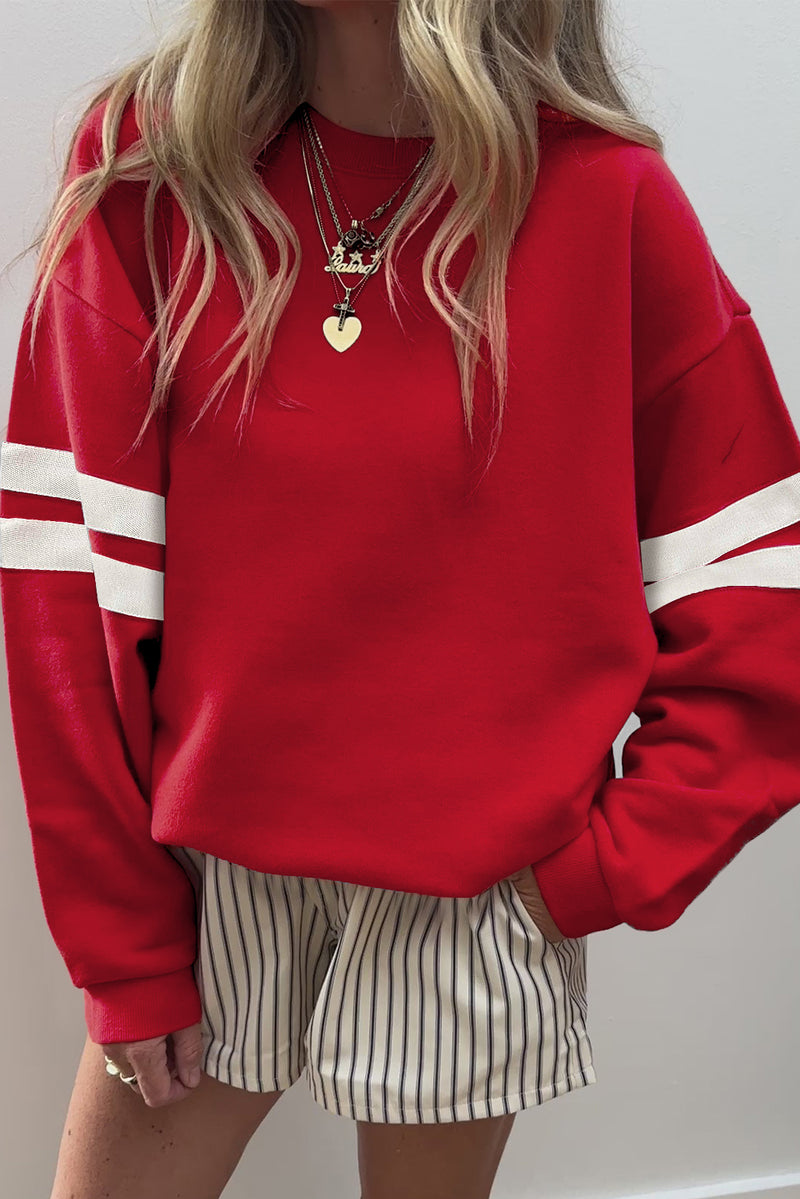 Hazel Blues® |  Evergreen Varsity Striped Detail Drop Shoulder Oversized Sweatshirt