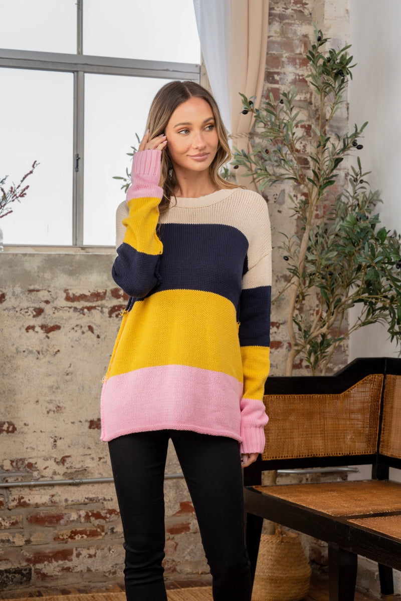 Hazel Blues® |  Sew In Love Color Block Exposed Seam Sweater