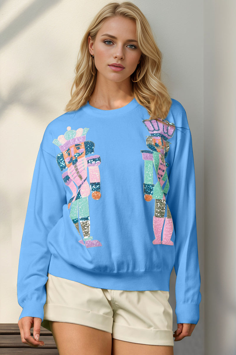 Hazel Blues® |  Double Take Sequin Nutcracker Long Sleeve Sweater