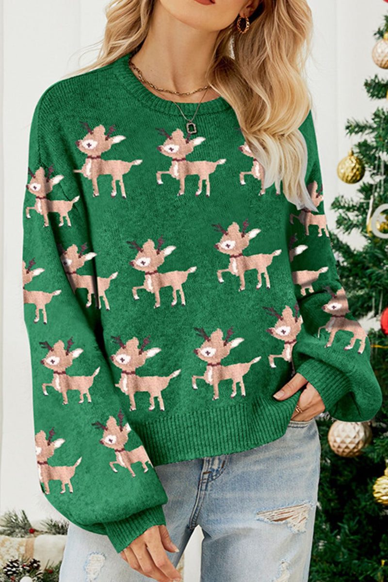 Hazel Blues® |  Reindeer Round Neck Drop Shoulder Sweater