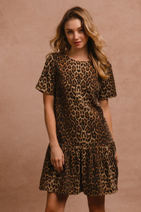 Hazel Blues® |  BiBi Tie Back Leopard Round Neck Short Sleeve Dress