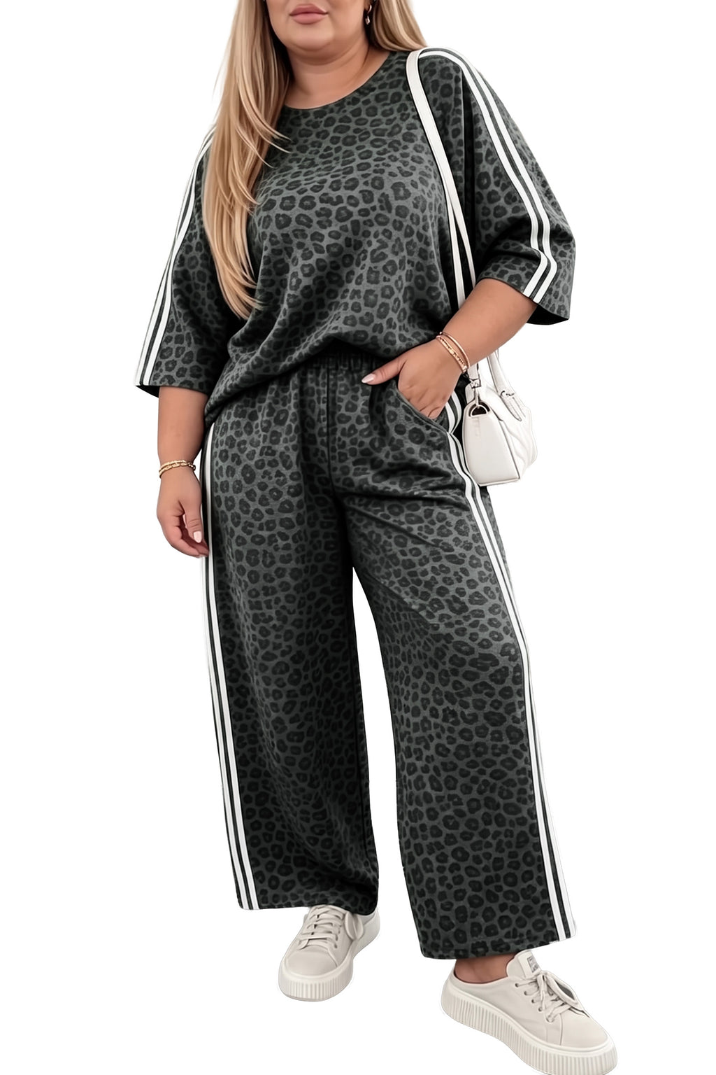 Piper Sage Gray Leopard Pants Set