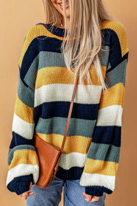 Hazel Blues® |  Color Block Round Neck Dropped Shoulder Sweater