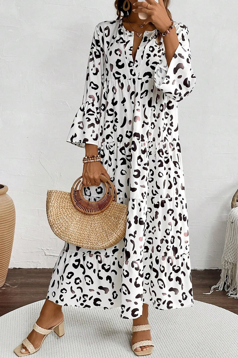 Hazel Blues® |  Leopard Notched Long Sleeve Dress