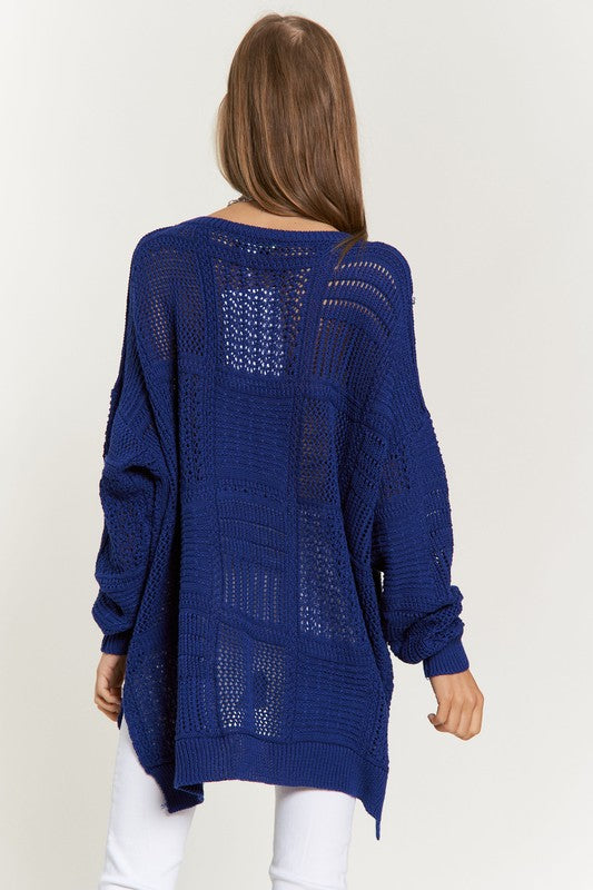 Hazel Blues® |  Davi & Dani Openwork Side Slit Drop Shoulder Knit Cover Up