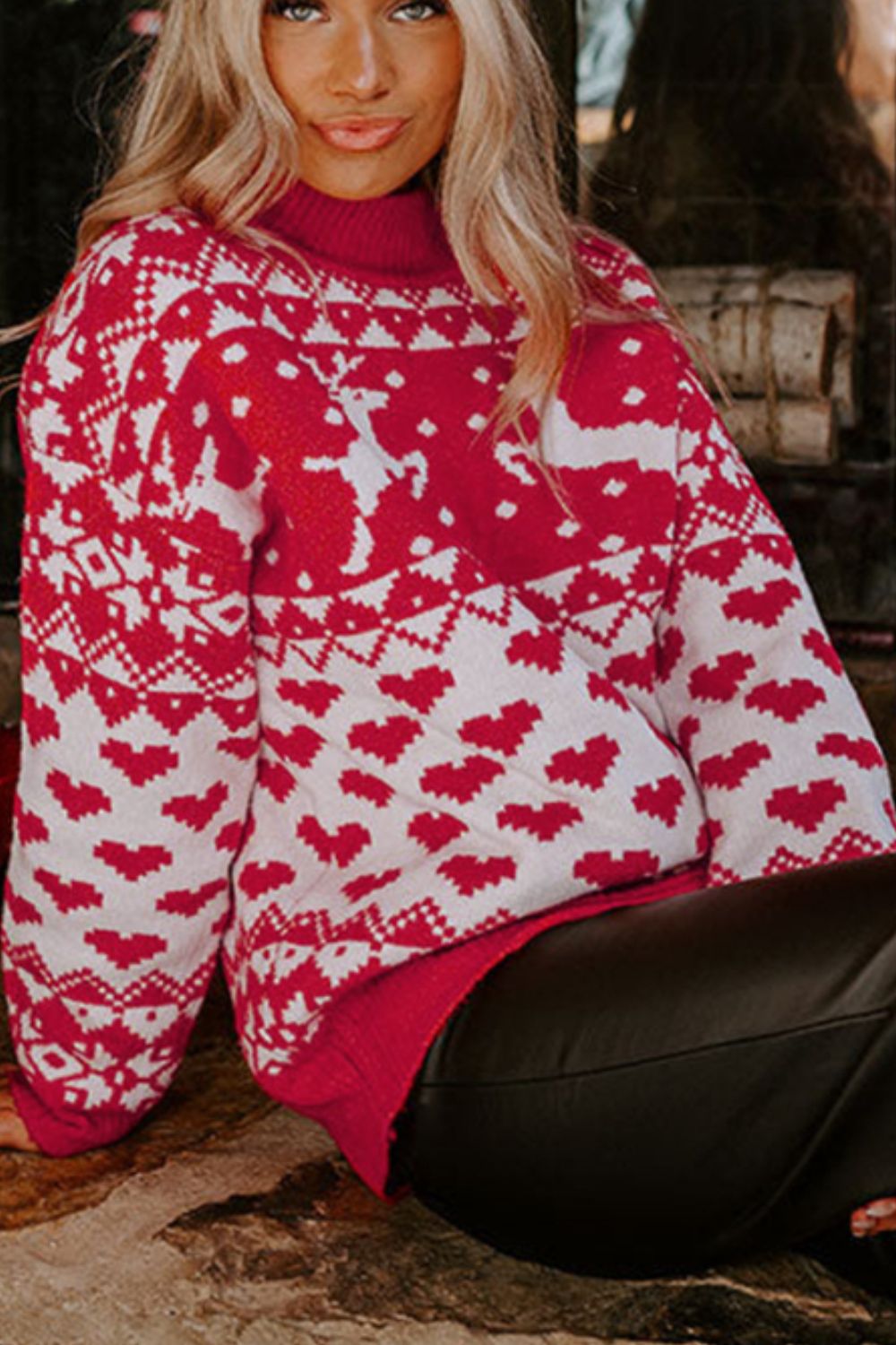 Hazel Blues® |  Christmas Element Turtleneck Long Sleeve Sweater