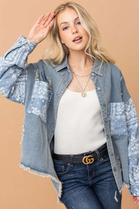 Hazel Blues® |  And The Why Paisley Print Quilted Sleeves Denim Jacket