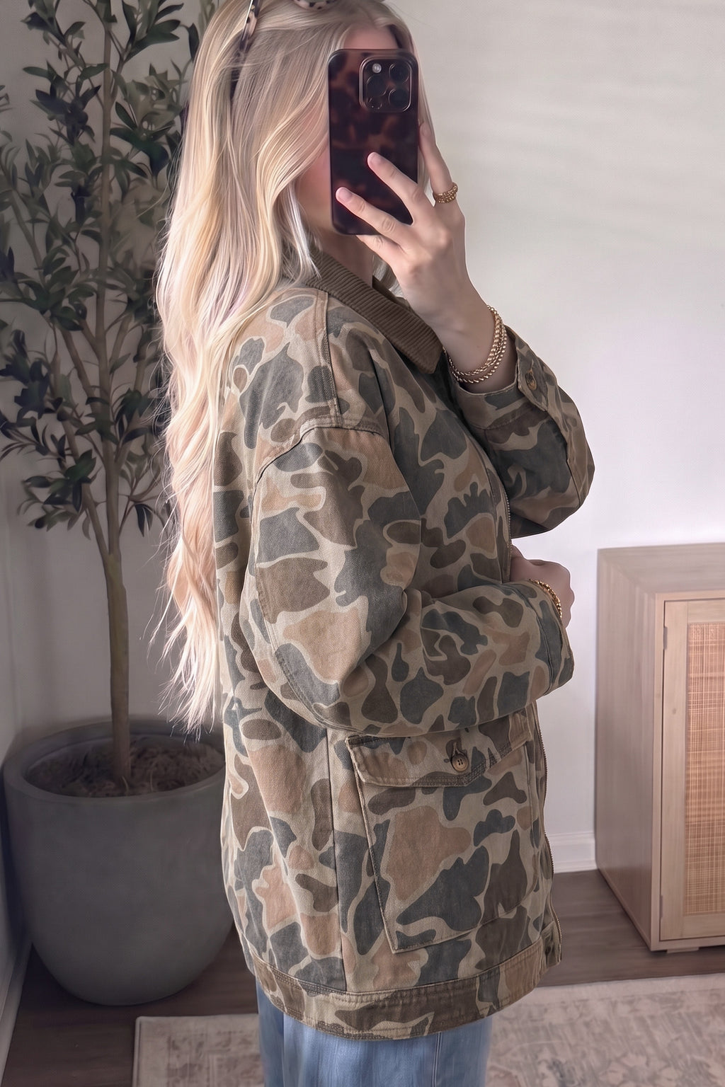 Desert Trail Camo Corduroy-Trim Denim Jacket