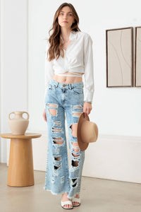 Hazel Blues® |  Litz La Distressed Frayed Hem Flare Jeans