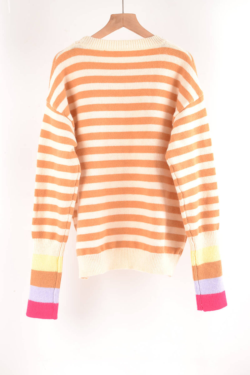 Hazel Blues® |  Angel Wings Warm Spice Striped Round Neck Sweater