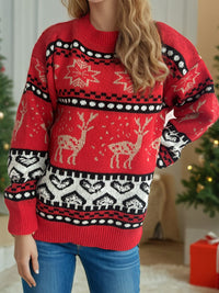 Hazel Blues® |  Christmas Element Round Neck Long Sleeve Sweater