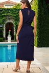 Hazel Blues® |  Twisted Slit Cowl Neck Sleeveless Midi Dress
