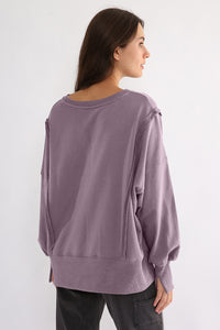 Hazel Blues® |  Exposed Seam High-Low Long Sleeve Sweatshirt