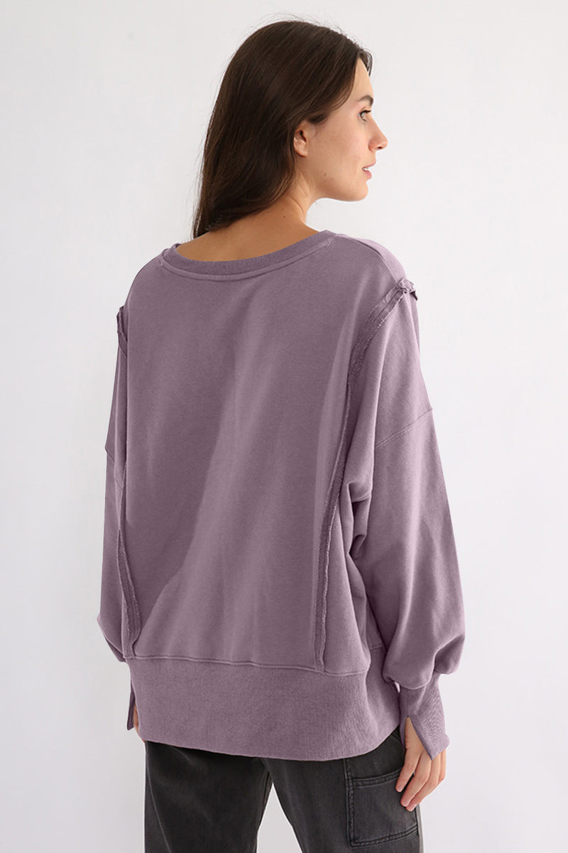 Hazel Blues® |  Exposed Seam High-Low Long Sleeve Sweatshirt