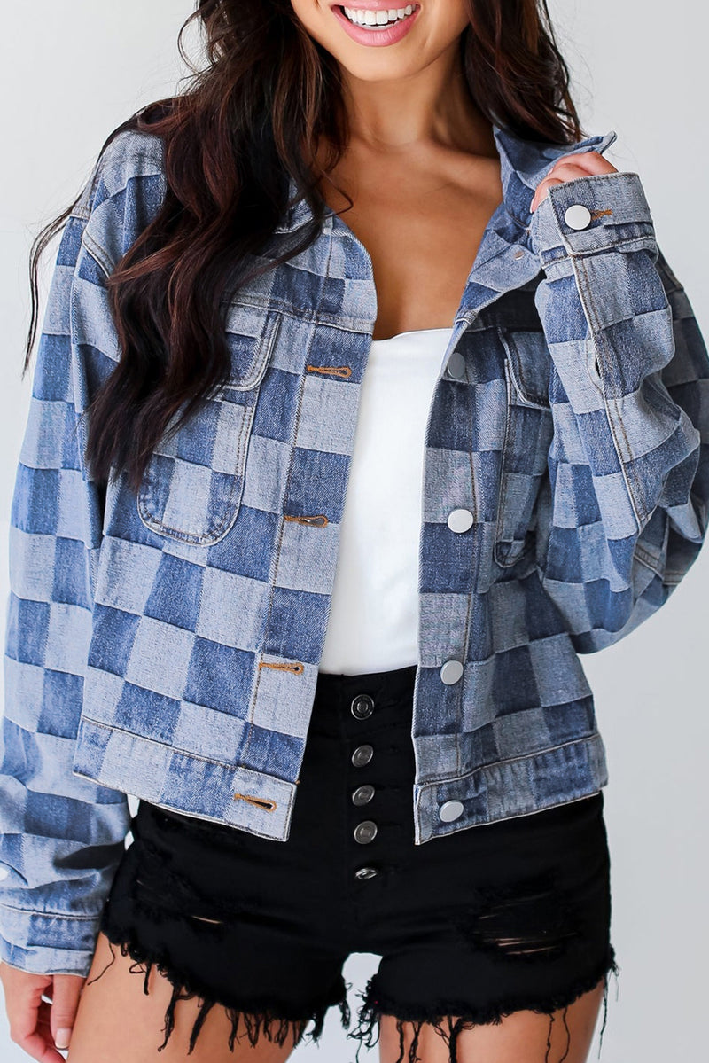 Hazel Blues® |  Checkered Button Up Denim Jacket