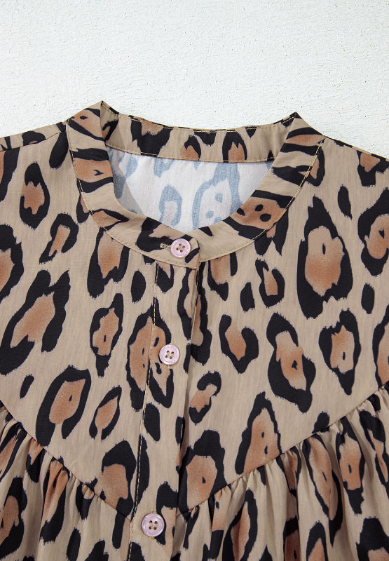 Hazel Blues® |  Leopard Notched Long Sleeve Blouse