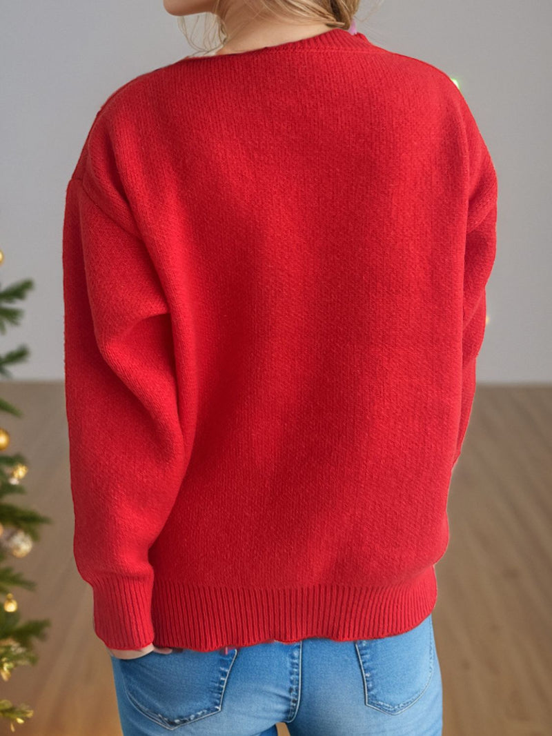 Hazel Blues® |  Reindeer Round Neck Long Sleeve Sweater