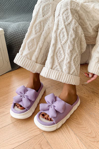 Hazel Blues® |  Bow Waffle-Knit Platform Slippers