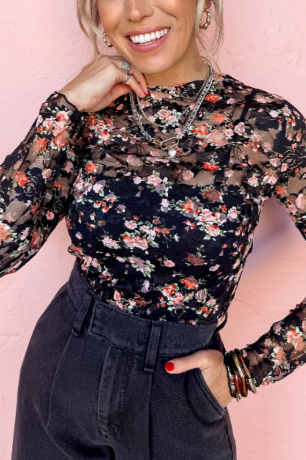 Hazel Blues® |  Floral Round Neck Long Sleeve Blouse