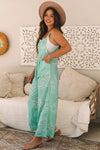 Hazel Blues® |  Moonlight Jade Printed Bib Wide Leg Overall