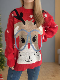 Hazel Blues® |  Reindeer Round Neck Dropped Shoulder Sweater