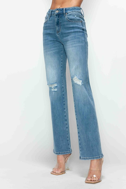 Hazel Blues® |  bytos Distressed High Rise Straight Jeans